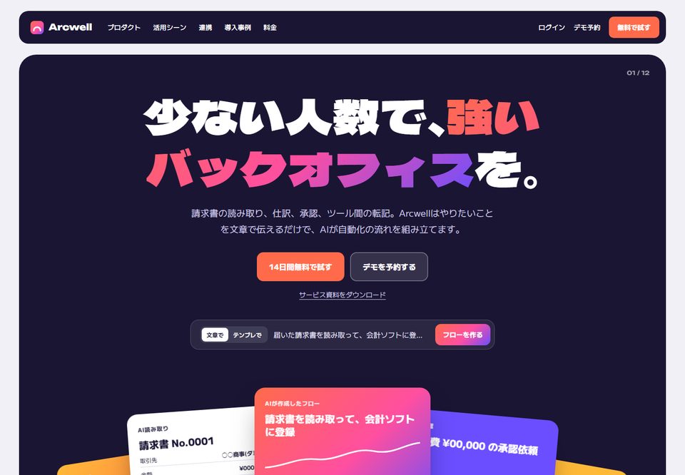 スタートアップのサイトデザイン案9（Arcwell（仮））
